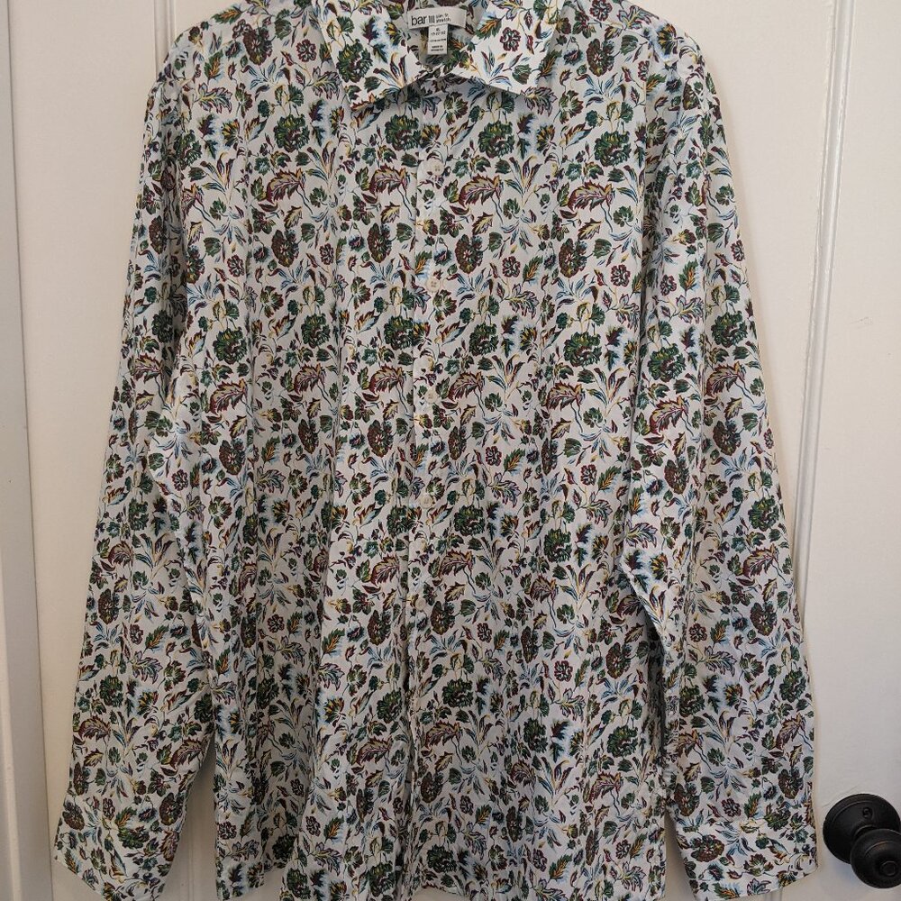 Bar III Macy's Slim Fit Stretch Men's Dress Shirt XL Floral LS Cotton Office